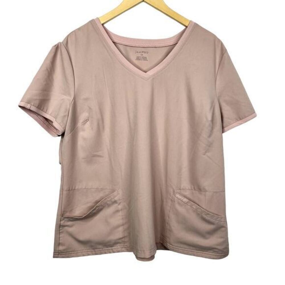 Jaanuu Scrub Top Short sleeve Pink‎ J96242 3 pocket Sweetheart Neck Size 1X